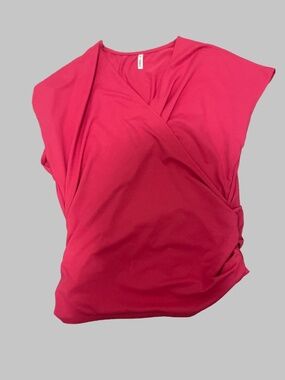 Halara pink v-neck cap sleeve ruched work top